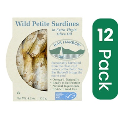 Bar Harbor - Wild Petite Sardines in Extra Virgin Olive Oil 4.2 oz (Pack of 12)