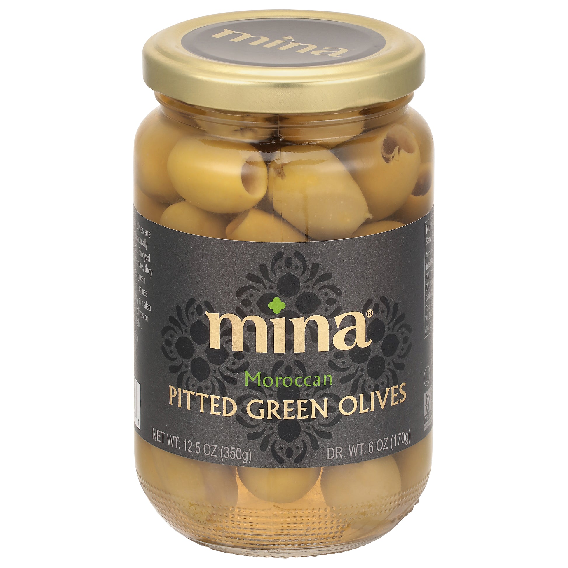 Mina Olives Green Pitted Moroccan 12.5 Oz (Pack Of 6)