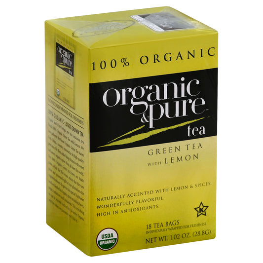 Organic & Pure Tea Green Lemon 18 Bag (Pack Of 6)