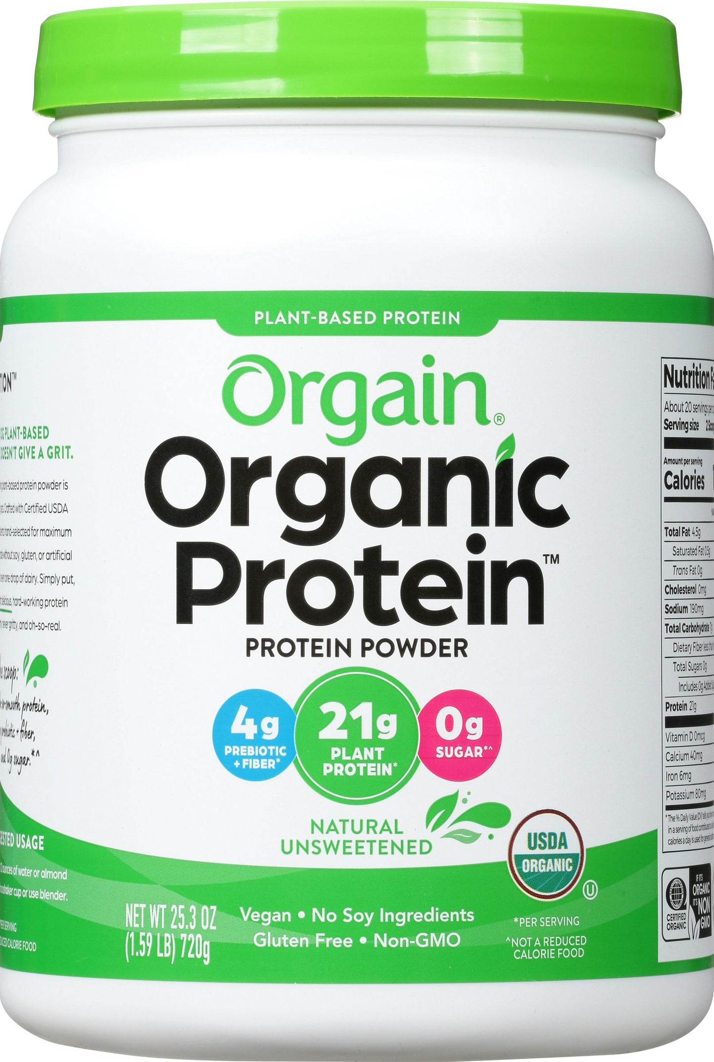 Orgain Vegan Protein Powder Plain Organic 1.59 Lb