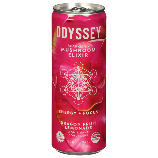 Odyssey Elixir Beverage Sparkling Energy Dragon Fruit Lemon 12 FO (Pack Of 12)
