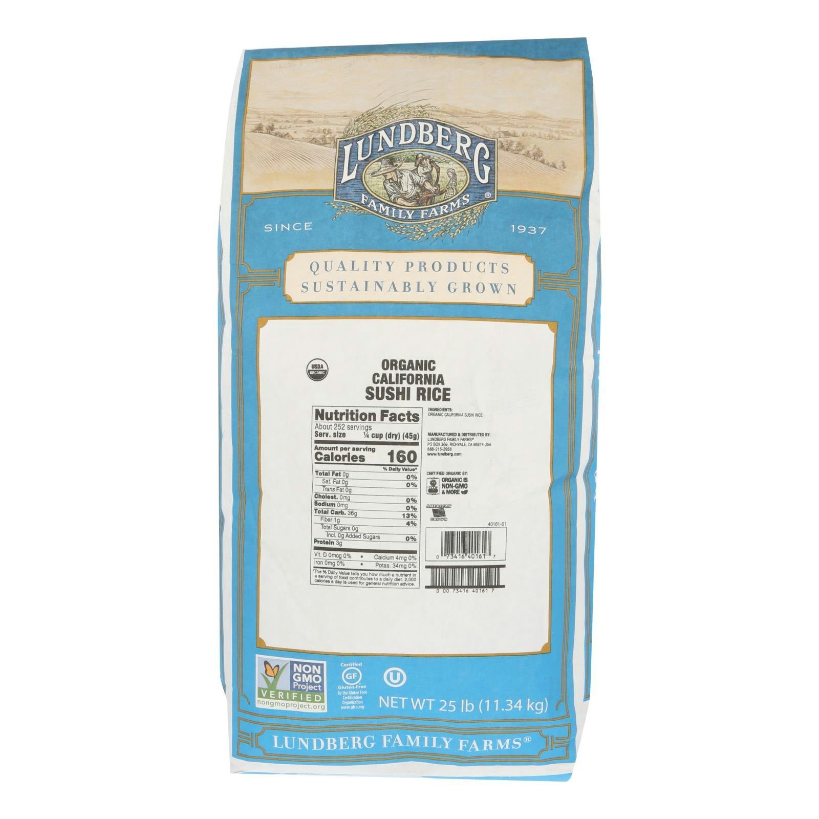 Lundberg Family Farms Organic Sushi Short Grain White Rice - 25 lb bag