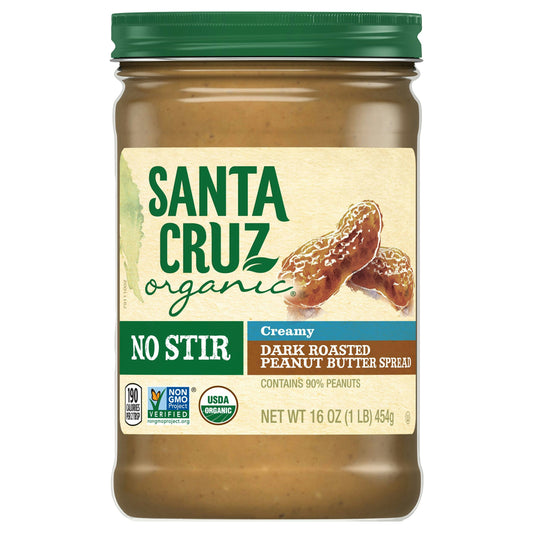 Santa Cruz Peanut Butter Cream Dark Roasted No Salt Organic 16 Oz (Pack of 6)