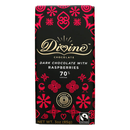 Divine Chocolate Chocolate Bar Dark Raspberries 3 oz (Pack Of 12)