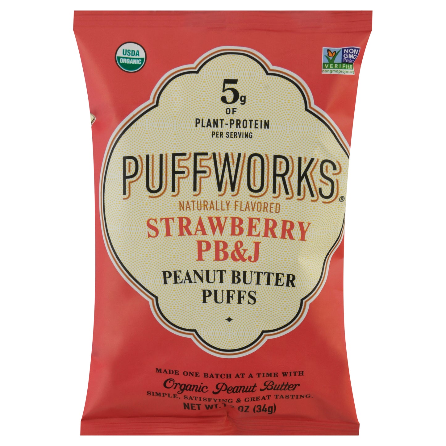 Puffworks Puffs Strawberry Peanut Butter & J Organic 1.2 Oz (Pack Of 6)