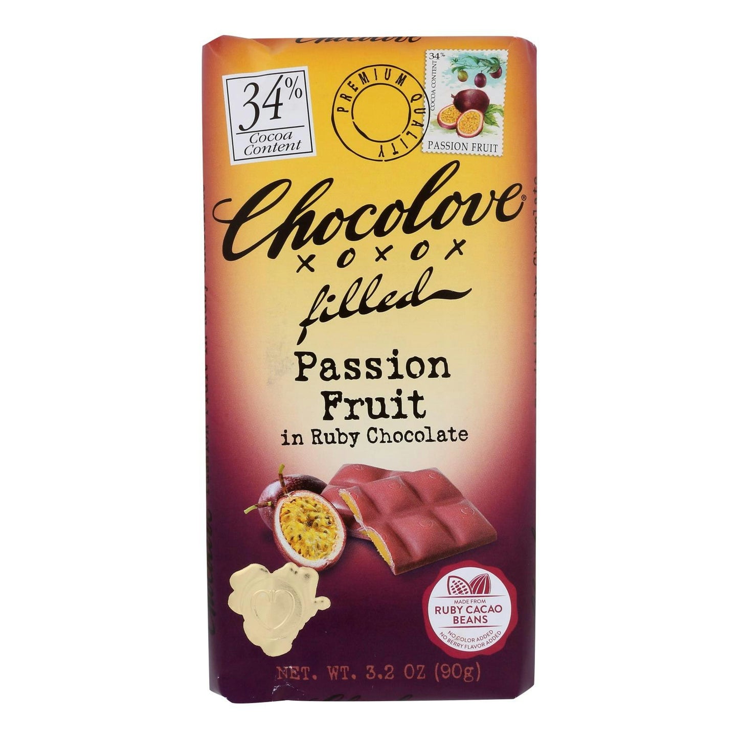 Chocolove Xoxox - Bar Filled Passionfruit Ruby - 3.2 oz (Pack of 10)