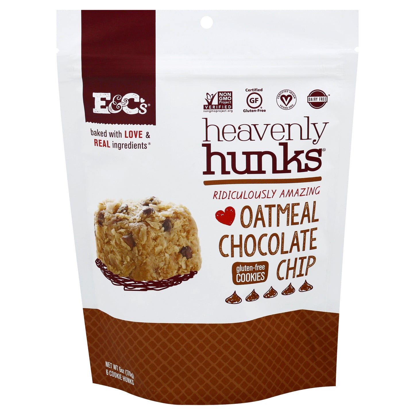 Heavenly Hunks Cookie Oatmeal Chocolate Chip Gluten Free 6 oz (Pack Of 6)