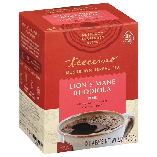 Teeccino Tea Rhodiola Mushroom 10 Ct Pack of 6