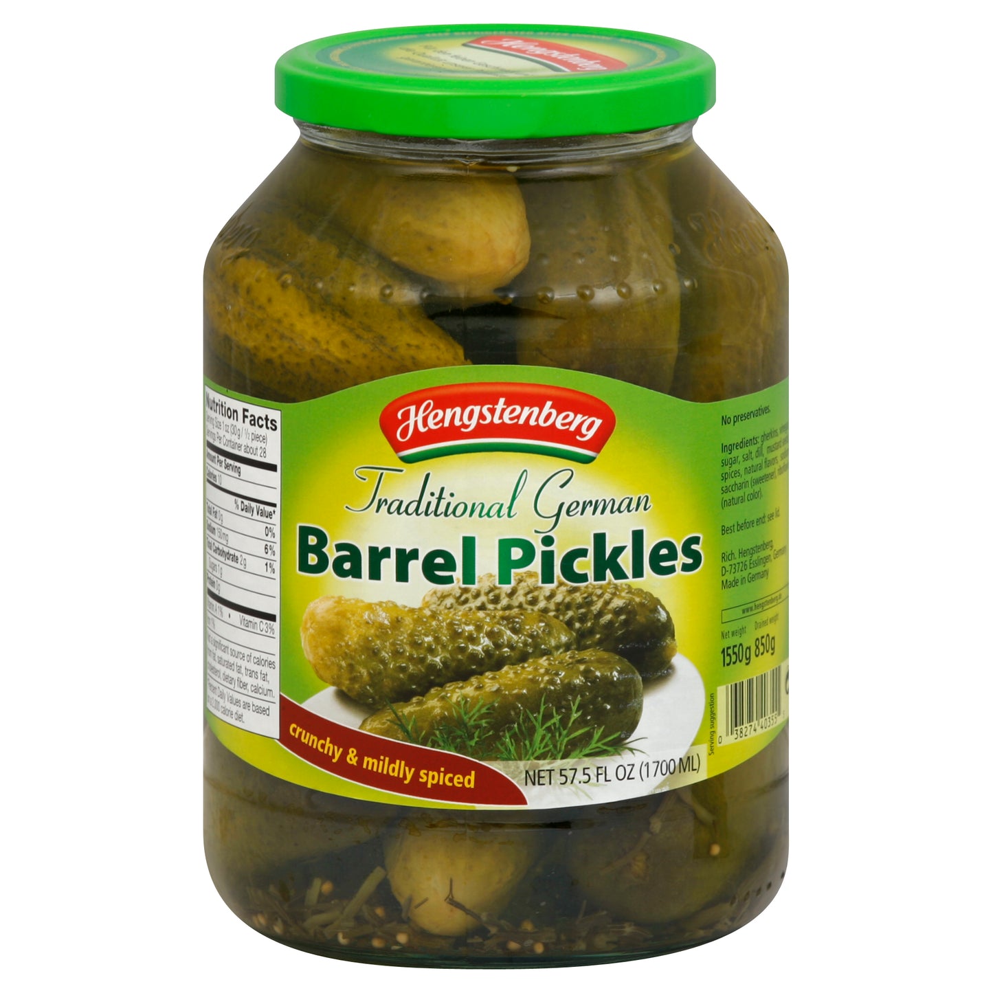 Hengstenberg Pickle Gherkin Barrel Large 57.5 oz (Pack Of 6)