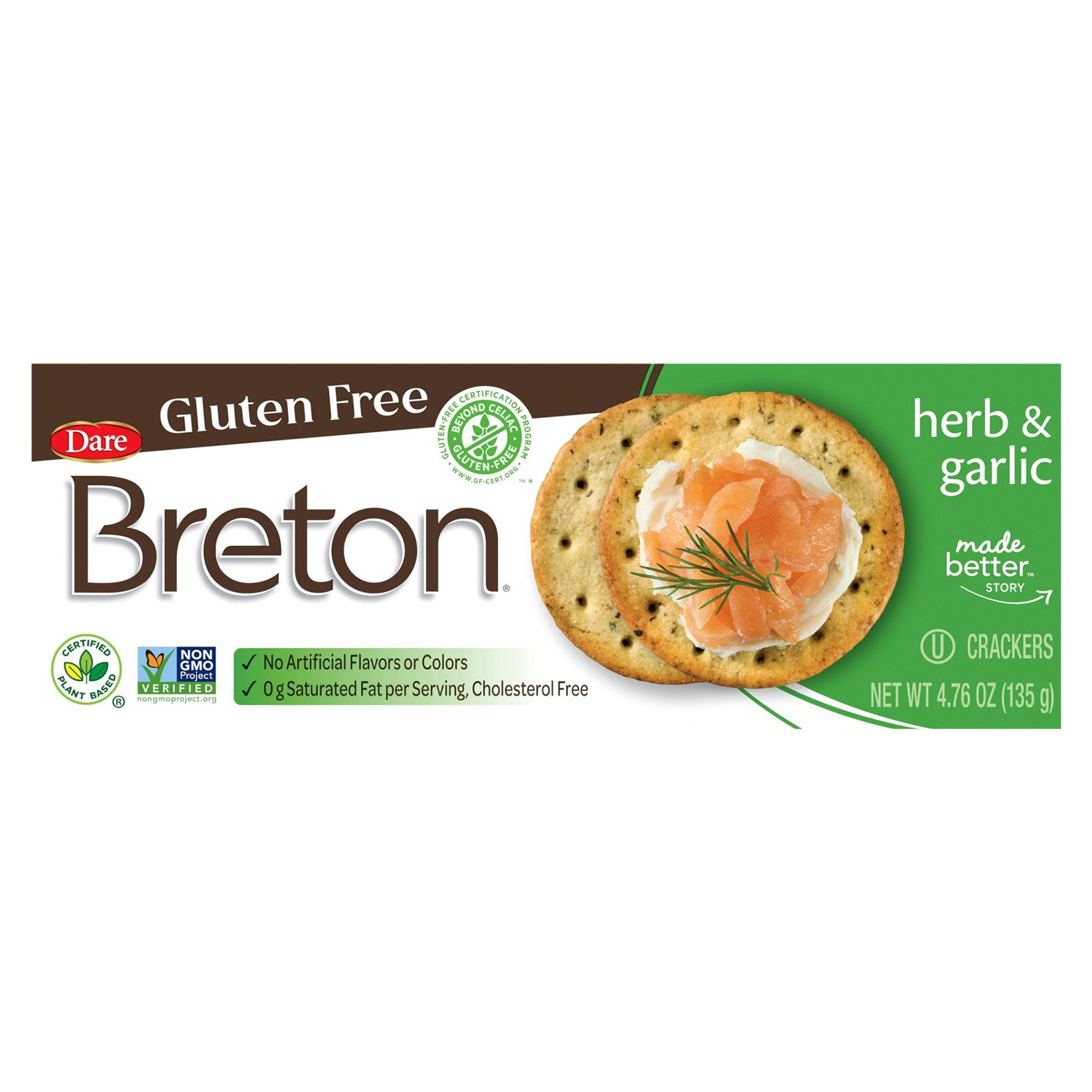 Dare Breton Cracker Gluten Free Herb Garlc 4.76 oz (Pack of 6)