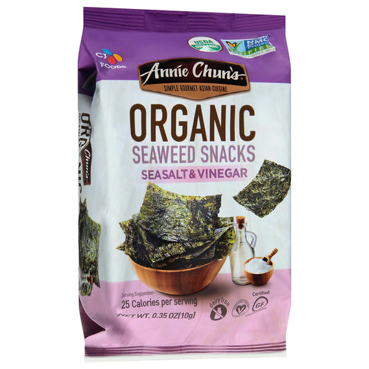 Annie Chuns Seaweed Snack Salt N Vinegar 0.35 Oz Pack of 12