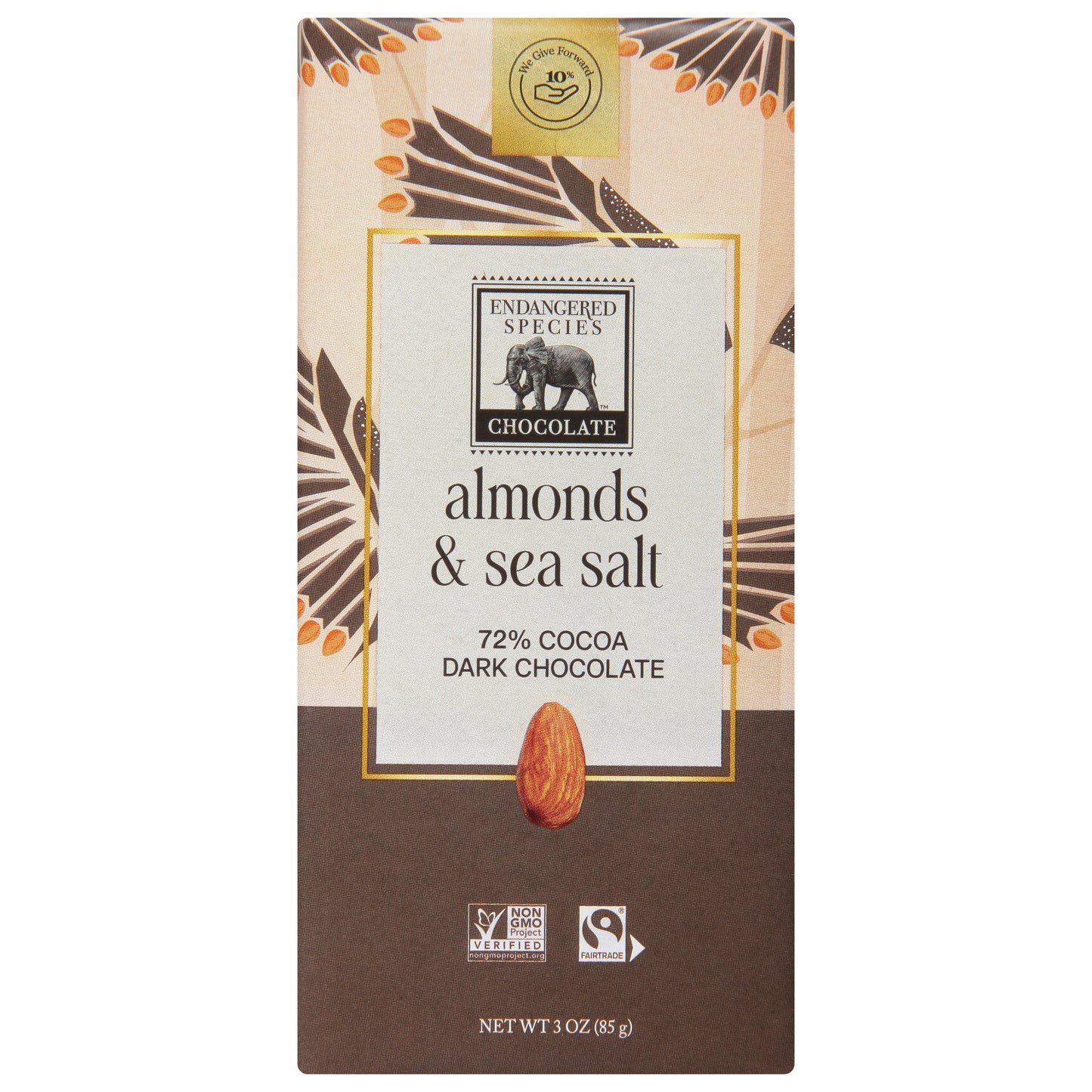 Endangered Species Chocolate Bar Dark Sea Salt Almonds 3 oz (Pack Of 12)