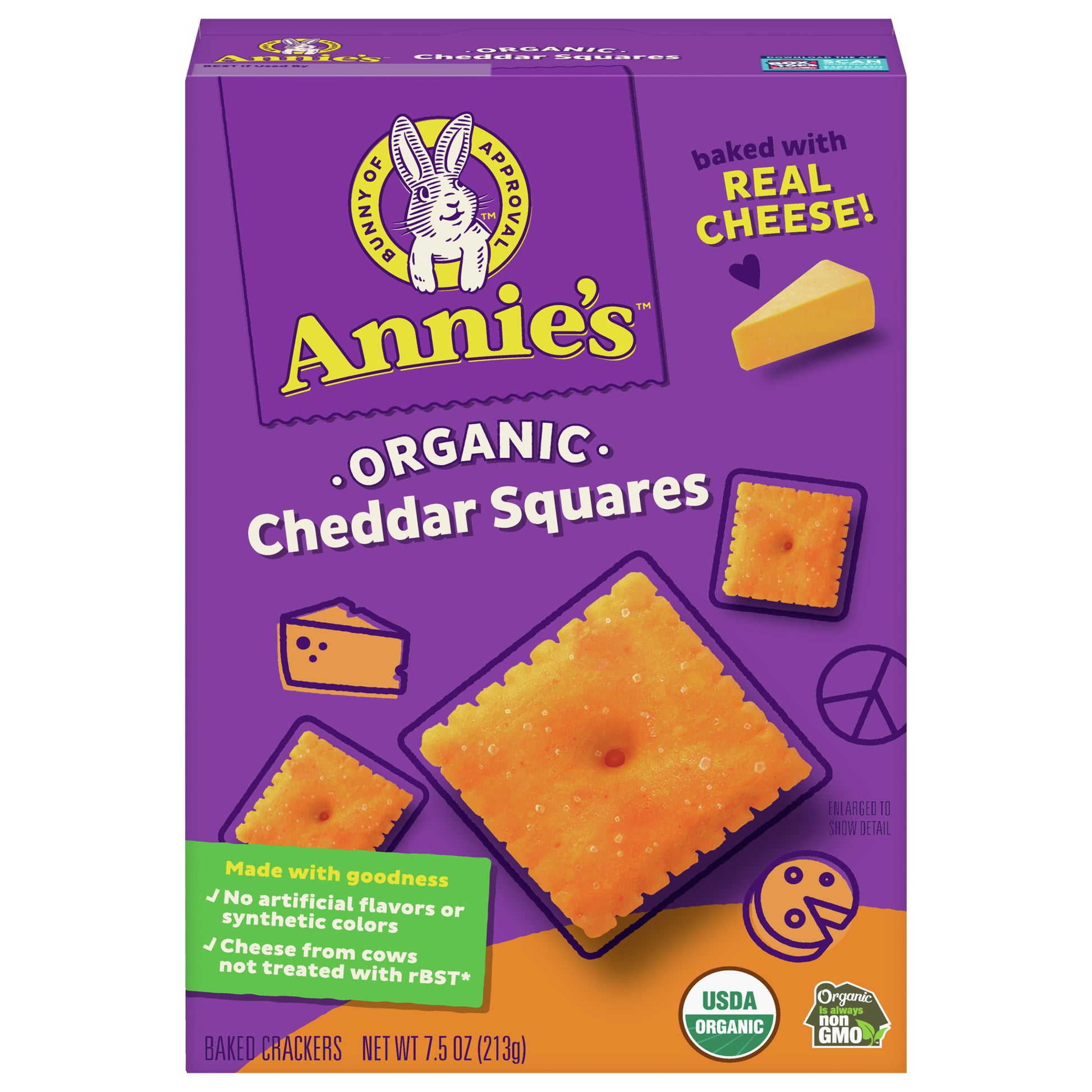 Annies Homegrown Cracker Square Cheddar 7.5 oz (Pack Of 12)