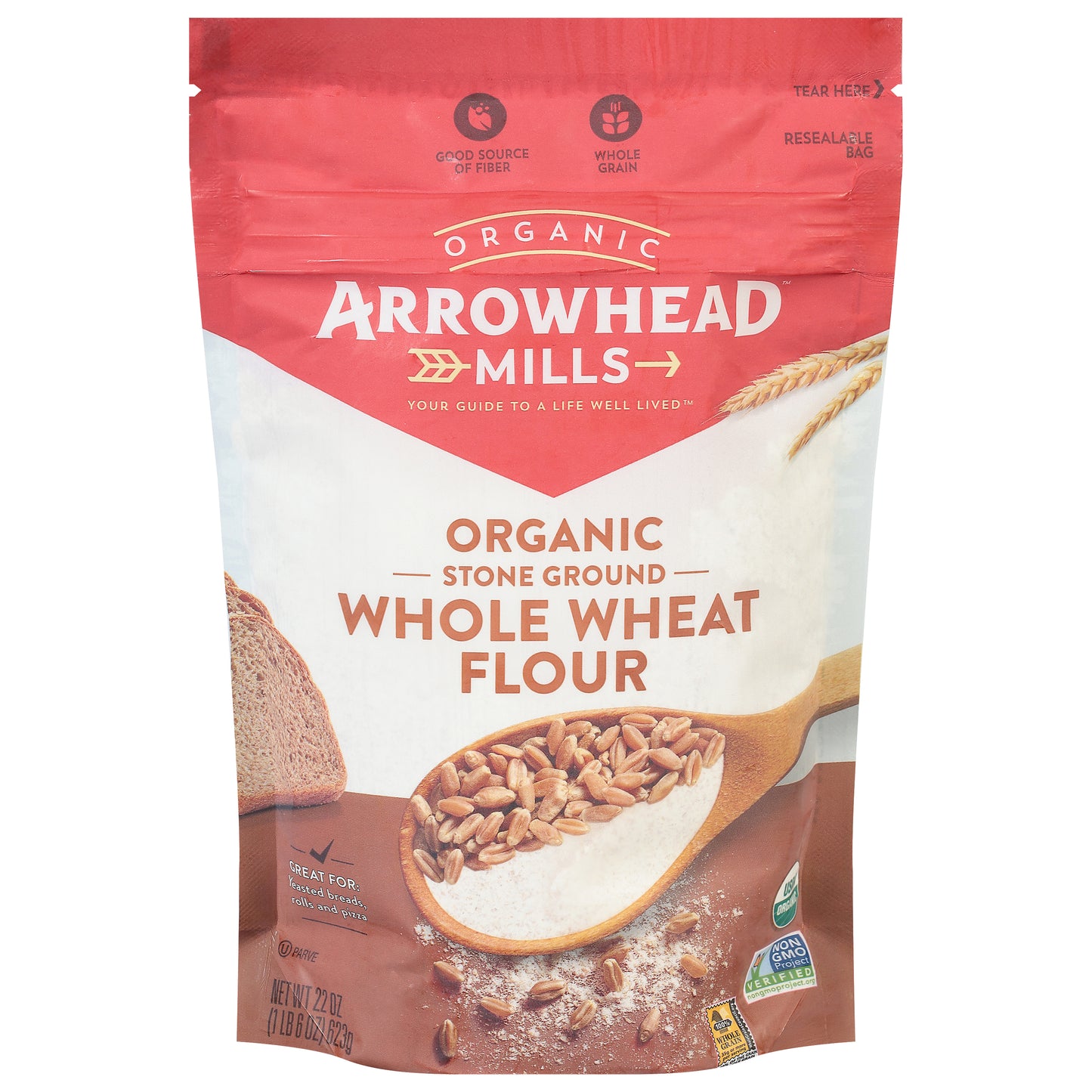 Arrowhead Mills Flour Stone Ground Wheat Organic 22 Oz (Pack Of 6)