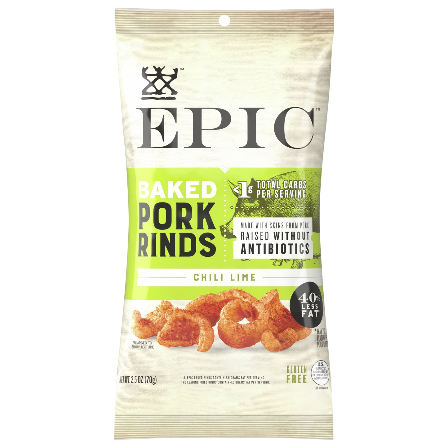 Epic Pork Rinds Chili Lime Baked 2.5 oz (Pack Of 12)