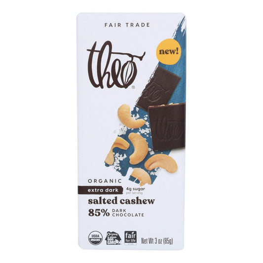 Theo Chocolate - Bar Salted Cashew 85% 3 oz (Pack of 12)