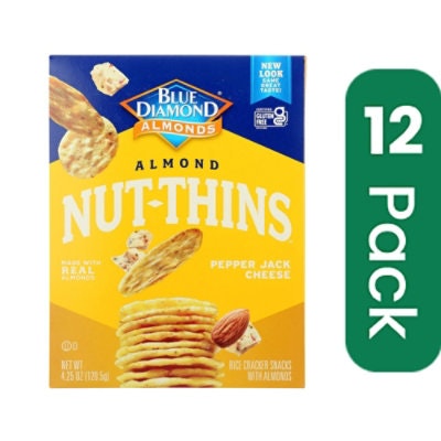 Blue Diamond Nut Thins Cracker Snacks Almond Nut & Rice Pepper Jack Cheese Gluten Free - 4.25 oz (Pack of 12)