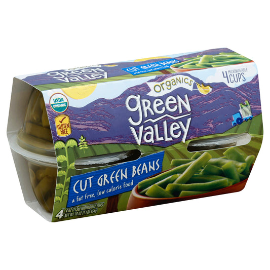 Green Valley Organics Beans Green Cut Organic Cup 4 Oz Pack of 6