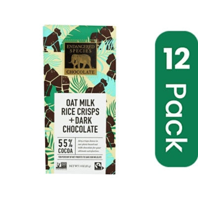 Endangered Species Chocolate - Dark Chocolate Rice Crisp Oat Milk 3 oz (Pack of 12)