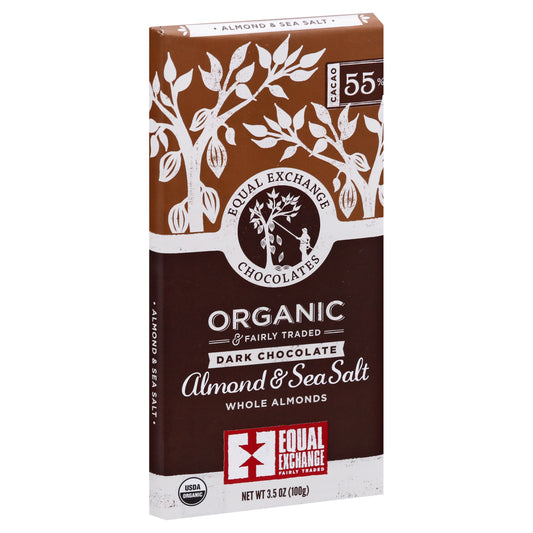 Equal Exchange Bar Dark Chocolate Whole Almond Sea Salt Organic 3.5 Oz (Pack Of 10)