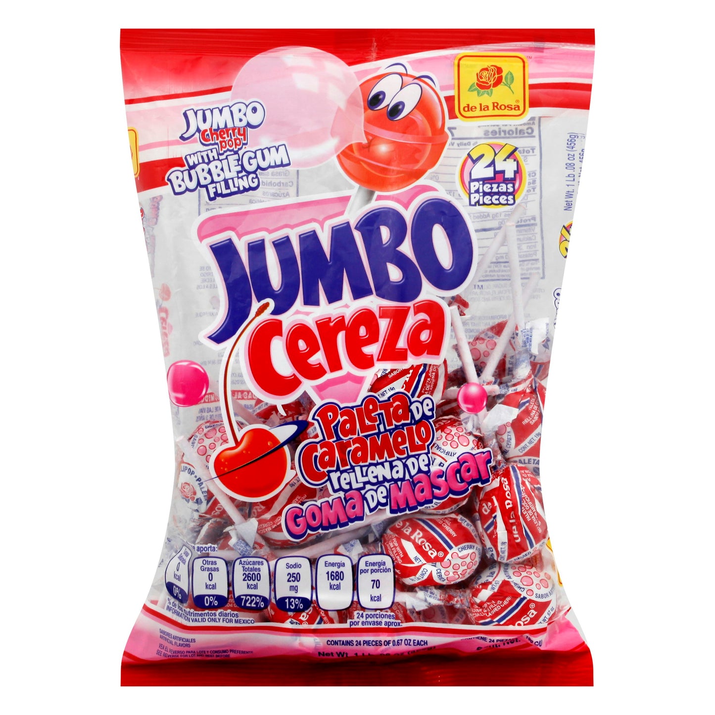 De La Rosa Lollipop Cherry Pop Jumbo 16.08 Oz (Pack Of 25)