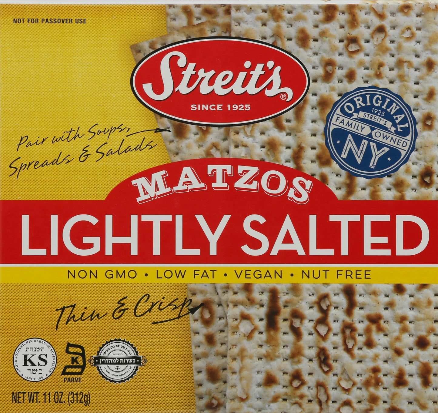 Streits Matzo Lightly Salted 11 Oz (Pack of 12)