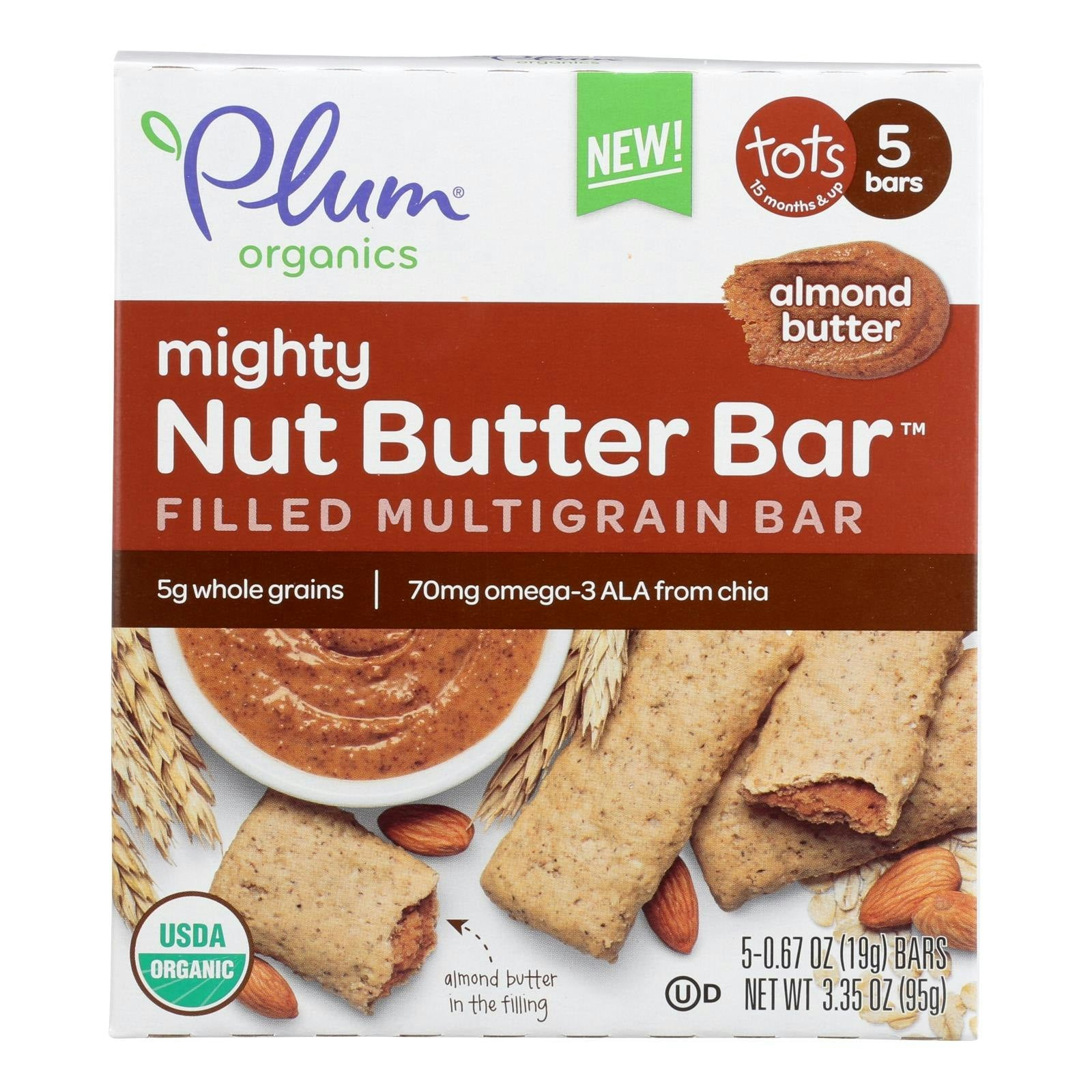 Plum Organics Plum Tots Bars Tots Snacks Almond Butter - .67 oz, 5 Per Pack (8 Packs Total)