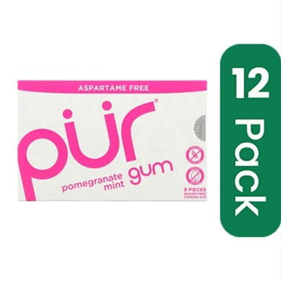 Pur Gum - Pomegranate Mint - Aspartame Free Gluten Free - 9 Pieces - 12.6 g (Pack of 12)