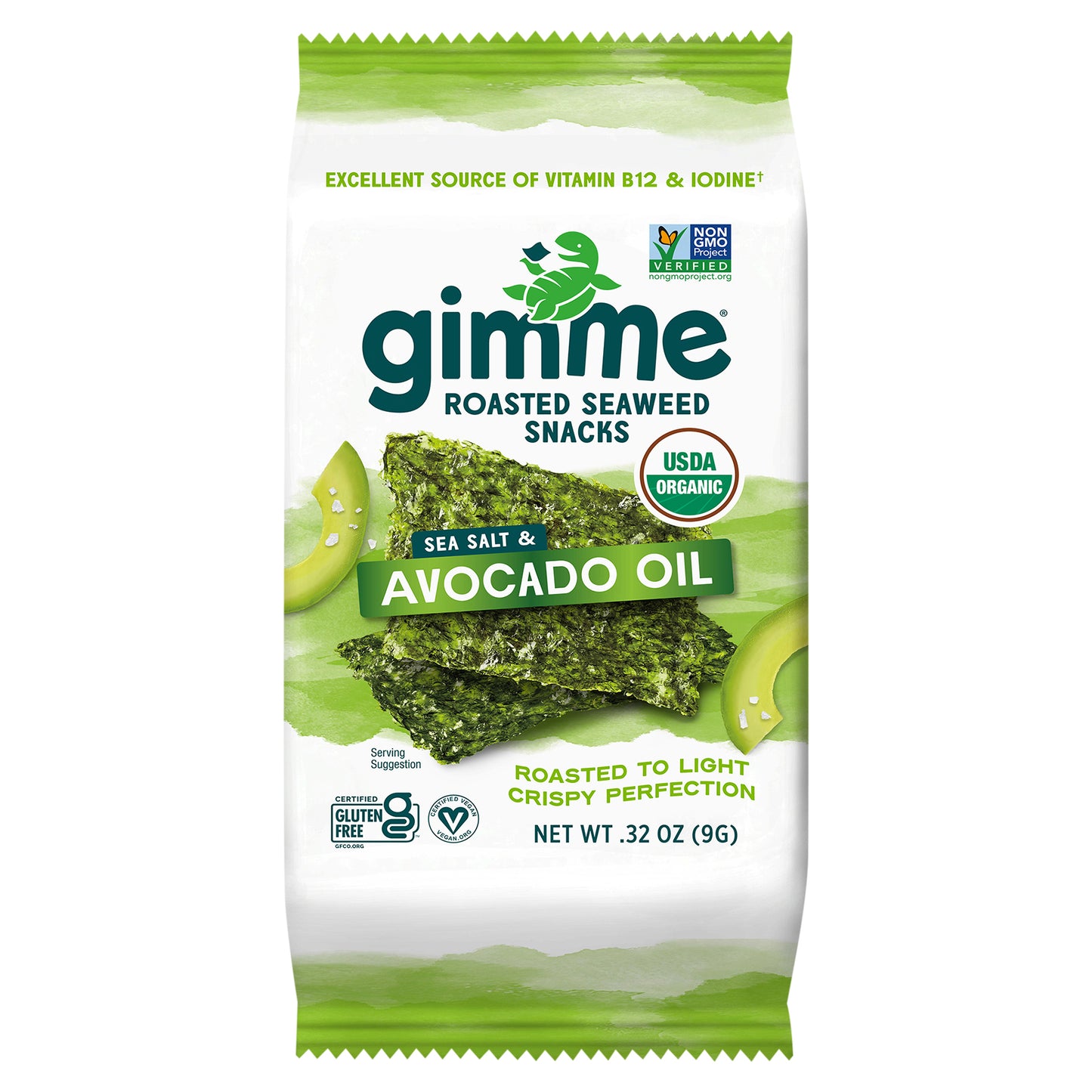 Gimme Seaweed Snack Roasted Sea Salt & Avocado 0.32 oz (Pack Of 12)