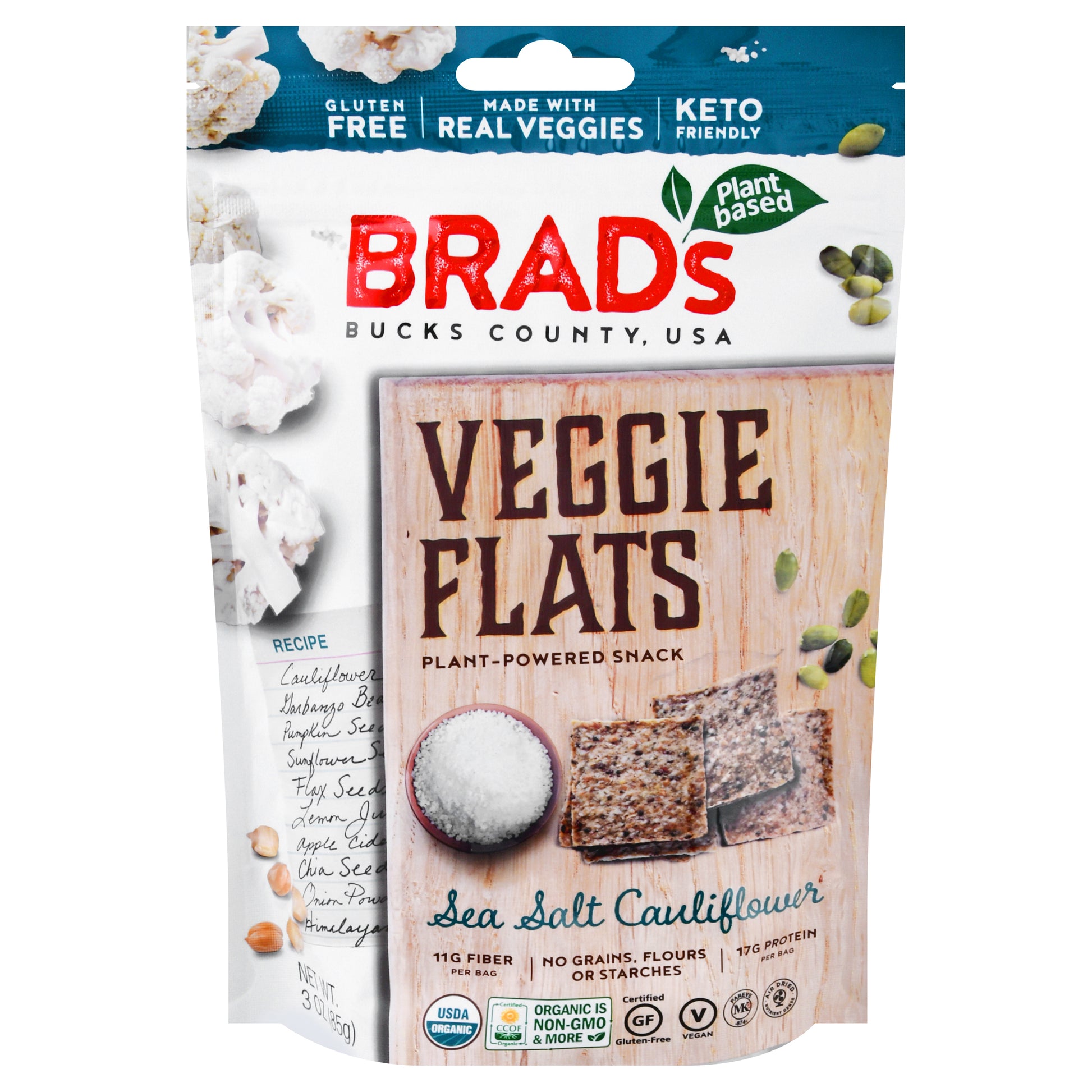 Brads Plant Based Flats Veg Cauliflower Sea Salt 3 oz (Pack Of 12)