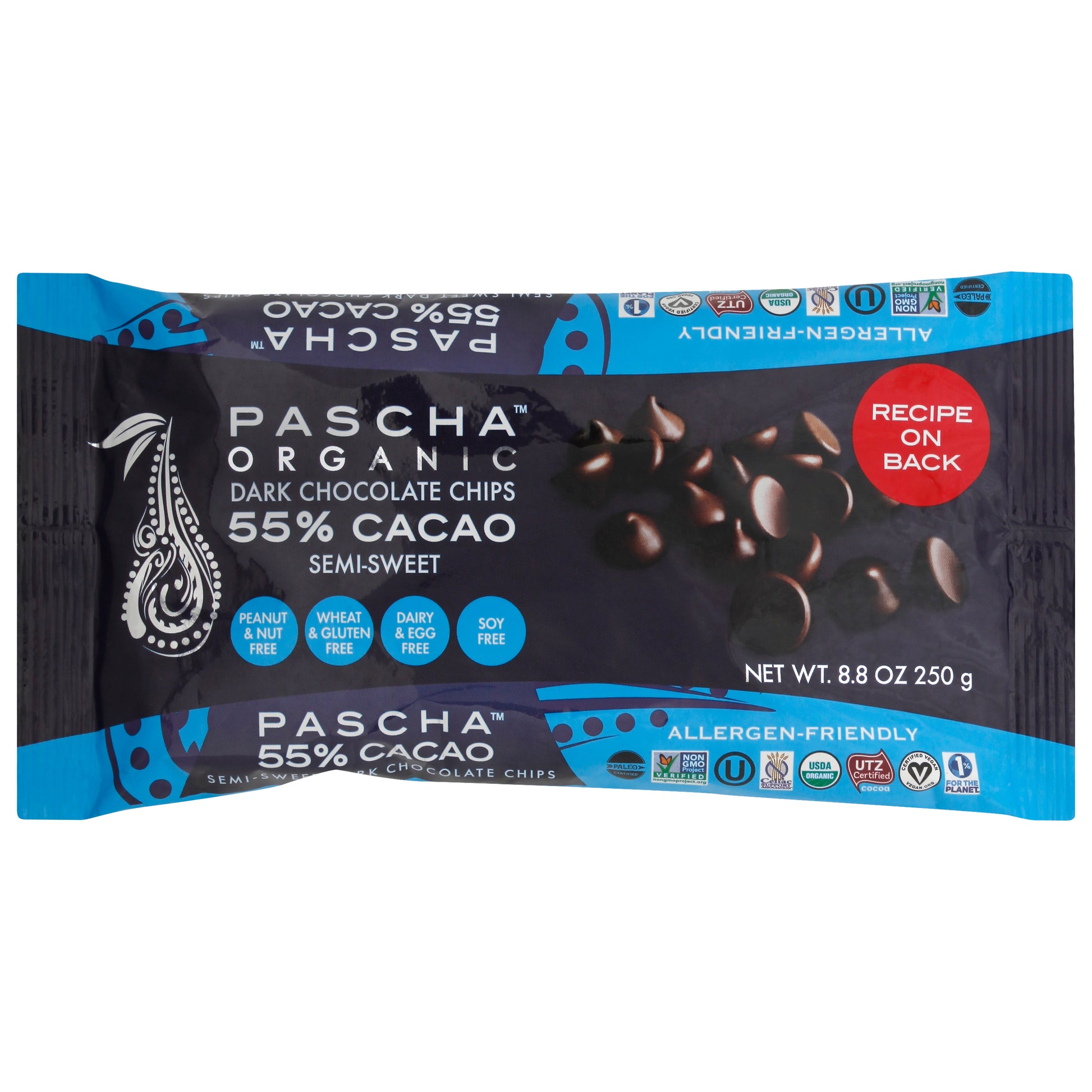 Pascha Chocolate Baking Chip 55% Cacao 8.8 oz (Pack Of 6)