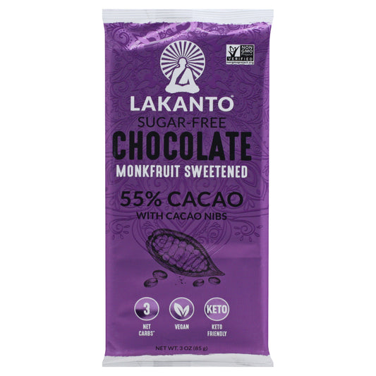 Lakanto Chocolate Bar 55% Nib Gluten Free Sugar F 3 oz (Pack Of 8)