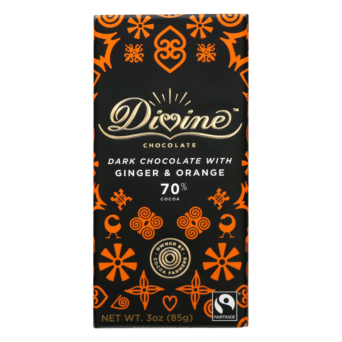 Divine Chocolate Chocolate Bar Dark Ginger Orange 3 oz (Pack Of 12)