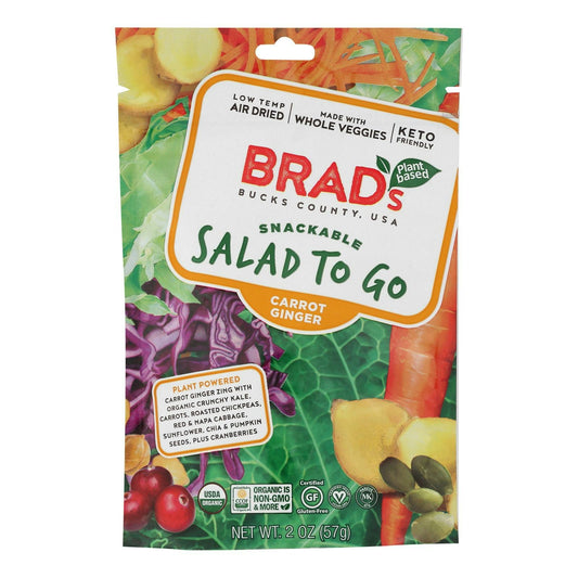 Brads Plant Based Salad Snack Carrot Ginger 2 Oz Pack of 12