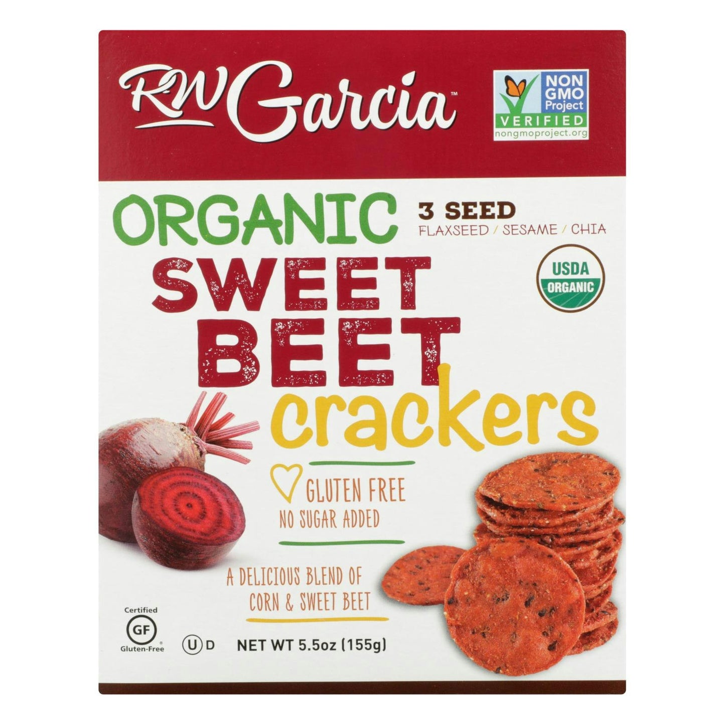 R.W. Garcia Sweet Beet Crackers Organic Gluten Free 5.5 Oz Pack of 6