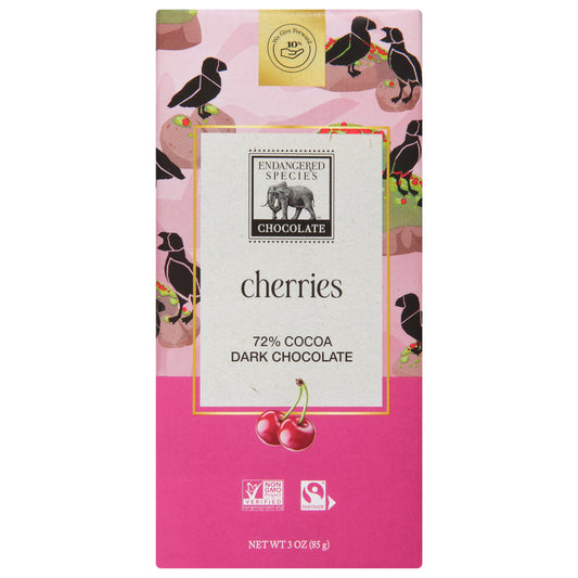 Endangered Species Chocolate Bar Dark Cherries 3 oz (Pack Of 12)