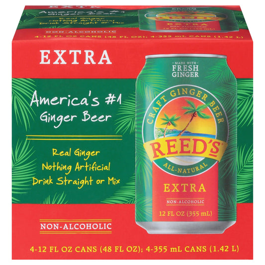 Reeds Soda Ginger Beer Extra 4 Pack 48 fl oz (Pack of 6)