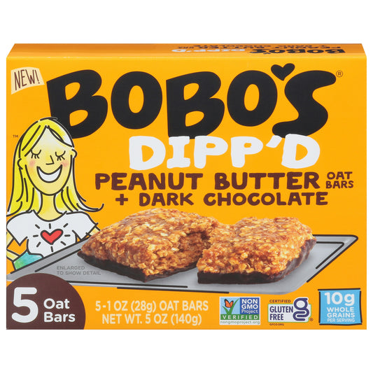 Bobos Oat Bars Bar Dipped Dark Chocolate Peanut Butter 5 Oz Pack of 6