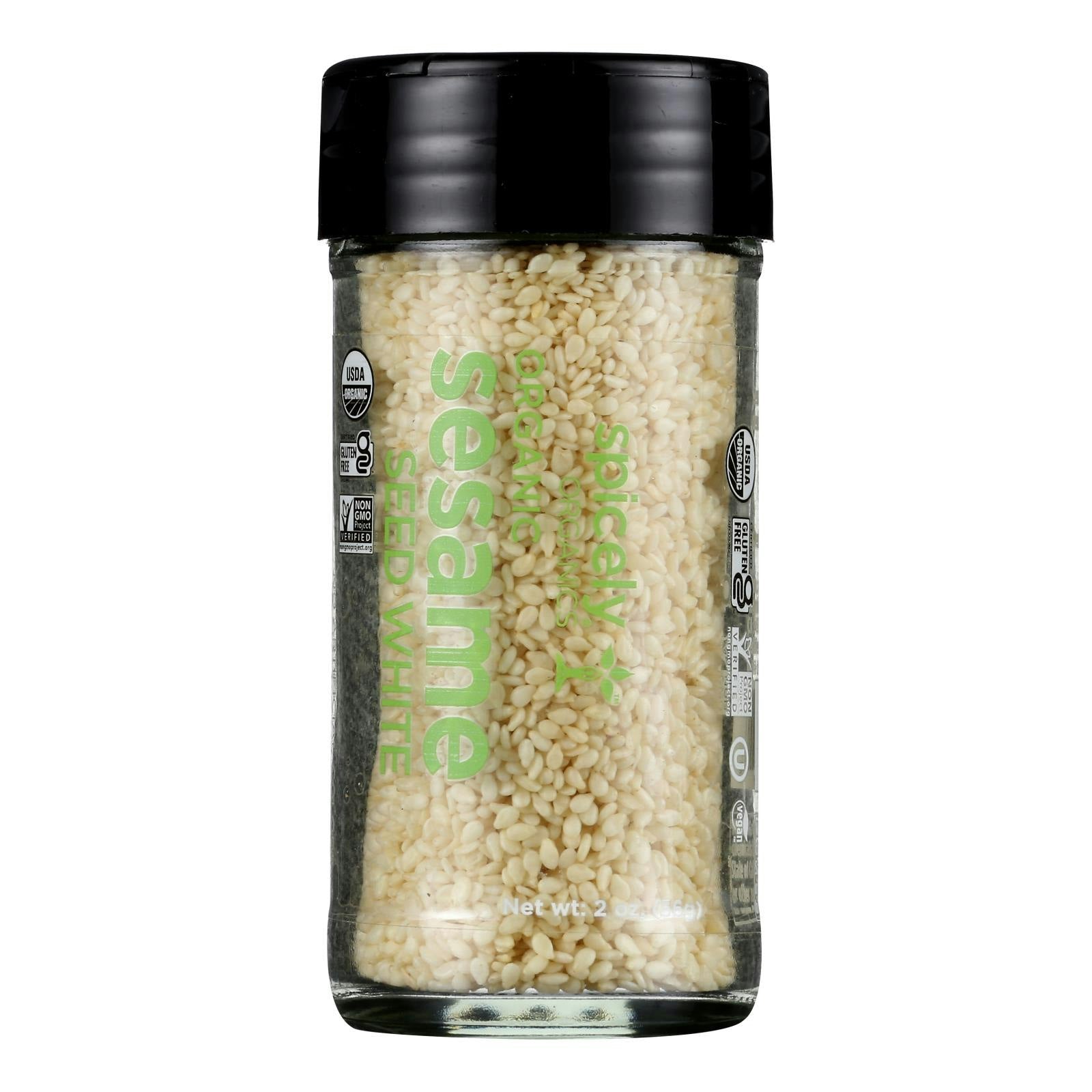 Spicely Organic Spices Sesame Seed White Glass Jar 2 Oz Pack of 3