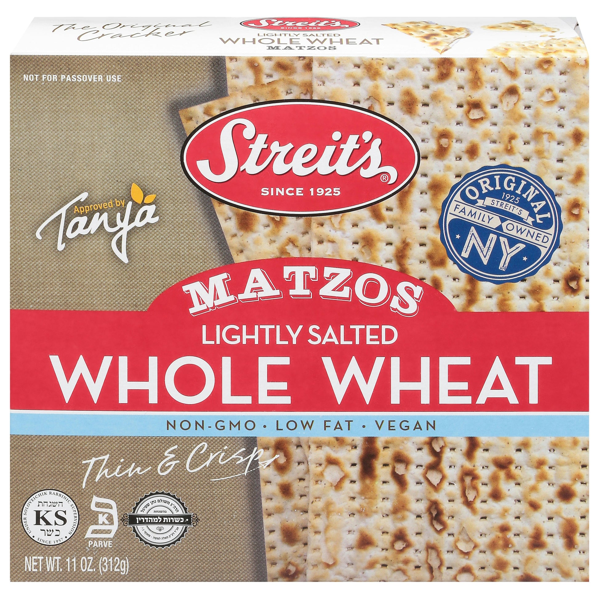 Streits Matzo Whole Wheat Lightly Salted 11 Oz (Pack of 12)