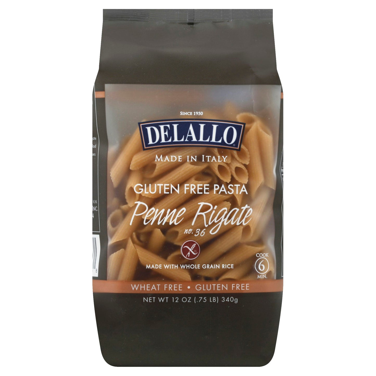 Delallo Pasta Gluten Free Whole Grain Penne Rigate 12 Oz Pack of 12