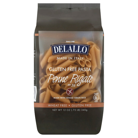 Delallo Pasta Gluten Free Whole Grain Penne Rigate 12 Oz Pack of 12