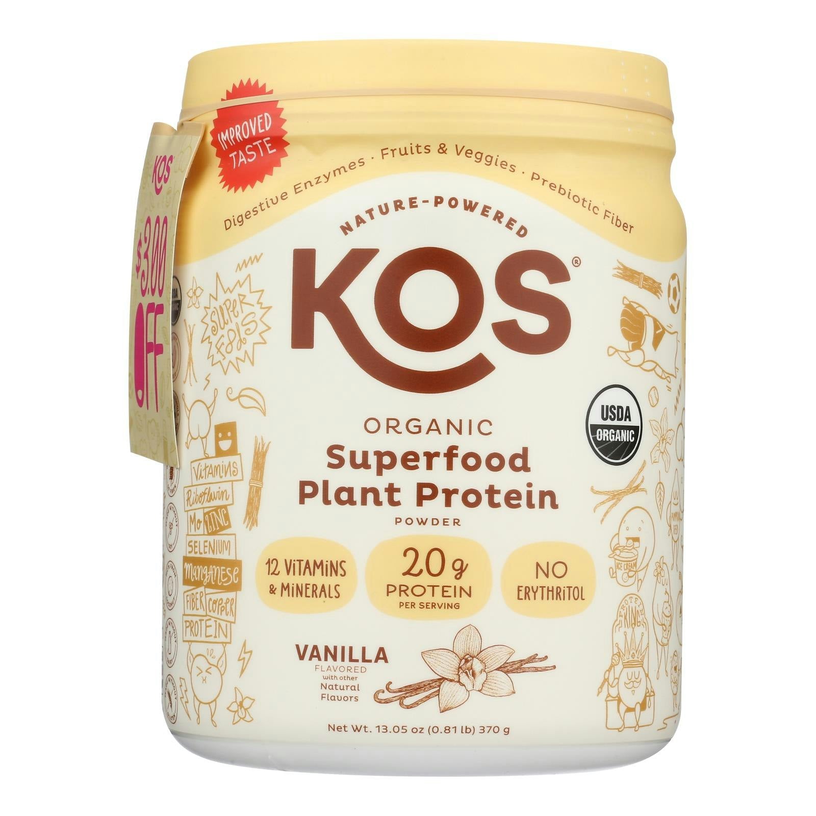 Kos - Protein Powder Vanilla 13.05 Oz Pack of 1