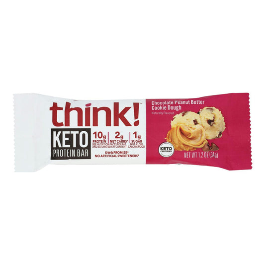 thinkThin High Protein Bar Keto Chocolate Peanut Butter Cookie Dough 1.2oz Bars (Pack of 10)