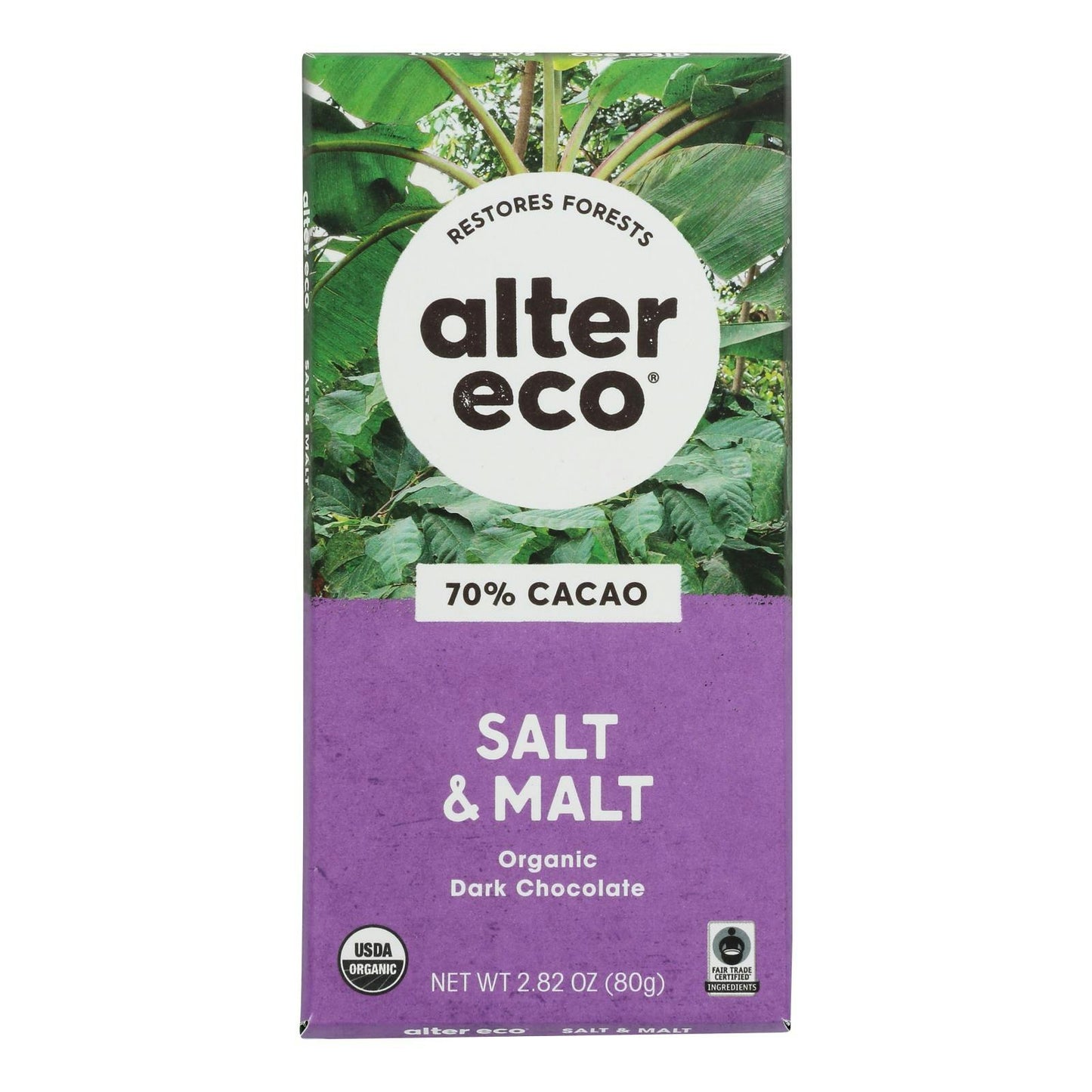 Alter Eco Americas Organic Chocolate Bar - Dark Salt & Malt 2.82 oz (Pack of 12)