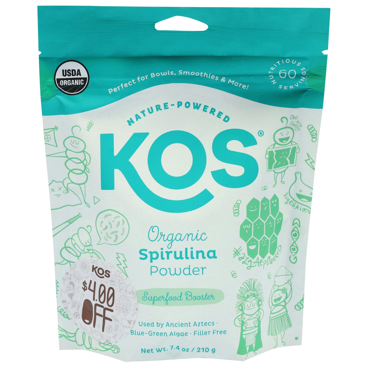 Kos Superfood Spirulina Powder 7.4 Oz