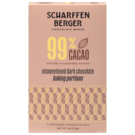 Scharffen Berger Portions Baking Dark Chocolate 99% 4 Oz (Pack of 12)