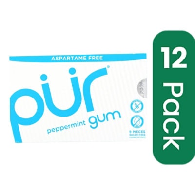 Pur Gum - Peppermint - Aspartame Free Gluten Free - 9 Pieces - 12.6 g (Pack of 12)