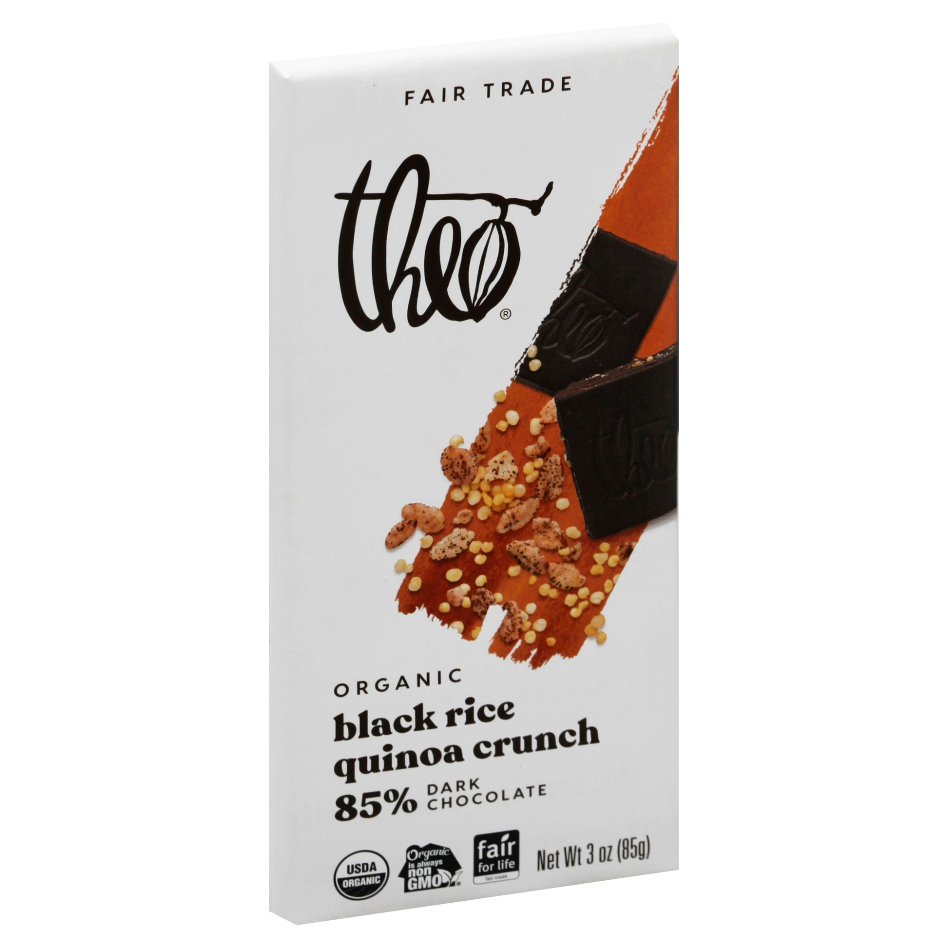 Theo Chocolate Chocolate Bar Dark 85% Black Rice 3 Oz (Pack of 12)