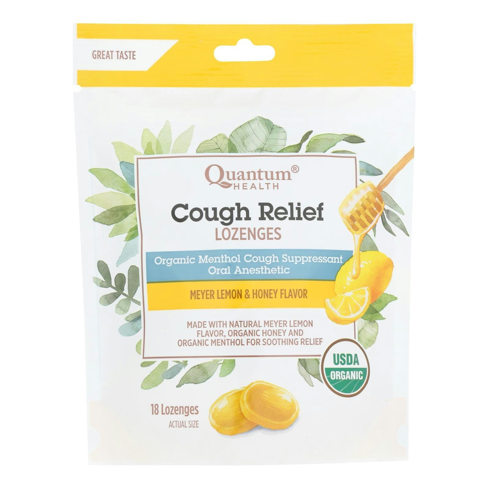 Quantum Research Organic Cough Relief Lozenges - Meyer Lemon & Honey - 18 count (Pack of 3)